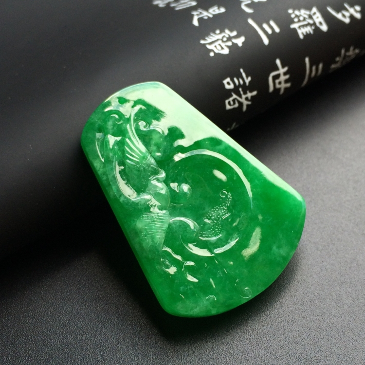 (超值推荐)糯冰种阳绿喜福临门挂件