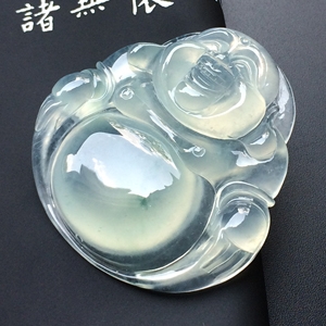 冰玻种略飘花玉佛挂件