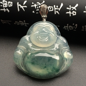 冰种飘花玉佛挂件