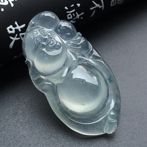 （超值推荐）冰玻种略飘花逍遥佛挂件