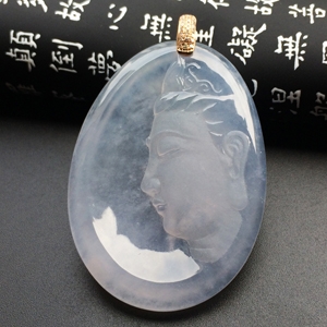 （超值推荐）（玉雕名家高松峰作品）冰种淡紫罗兰观音挂件