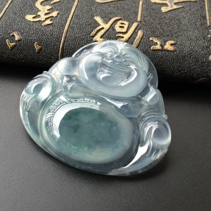 (超值推荐)冰玻种飘花玉佛挂件