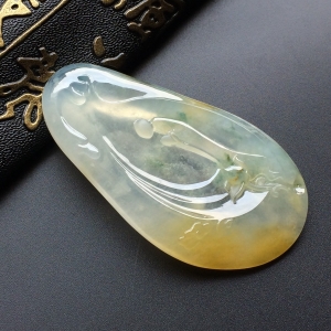 （超值推荐）冰玻种黄翡略飘花悟道挂件
