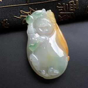 （超值推荐）糯冰种黄翡飘花纳福挂件