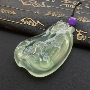 (超值推荐)玻璃种飘绿花观自在挂件