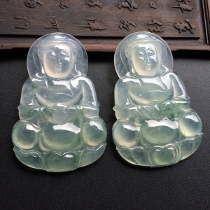 （超值推荐）冰种飘花观音挂件（一对）