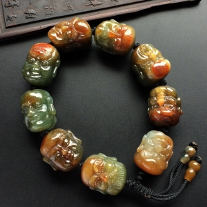 （超值推荐）糯冰种晴水褐黄翡罗汉头手链