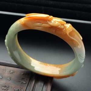 （超值推荐）糯冰种褐黄翡雕花贵妃镯（59mm-48.6mm）