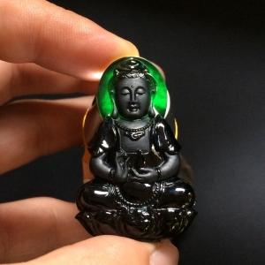 （超值推荐）糯冰种墨翠观音挂件