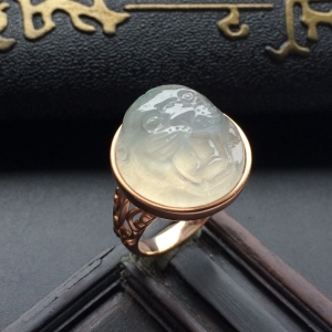 （超值推荐）镶玫瑰金冰种飘花虎头戒指