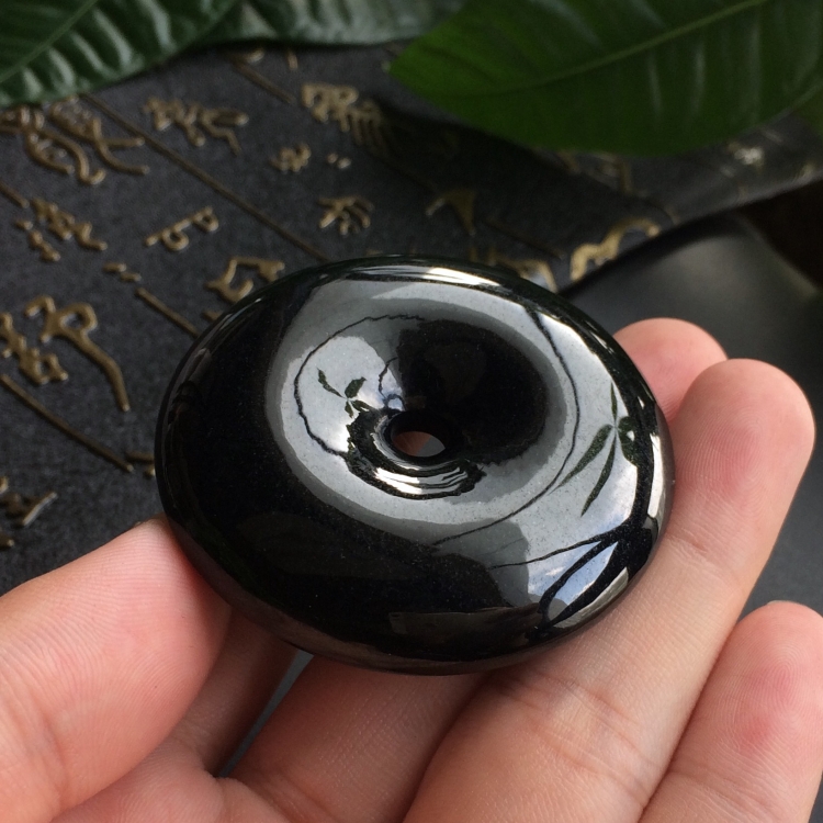 (超值推荐)细糯种墨翠平安扣挂件
