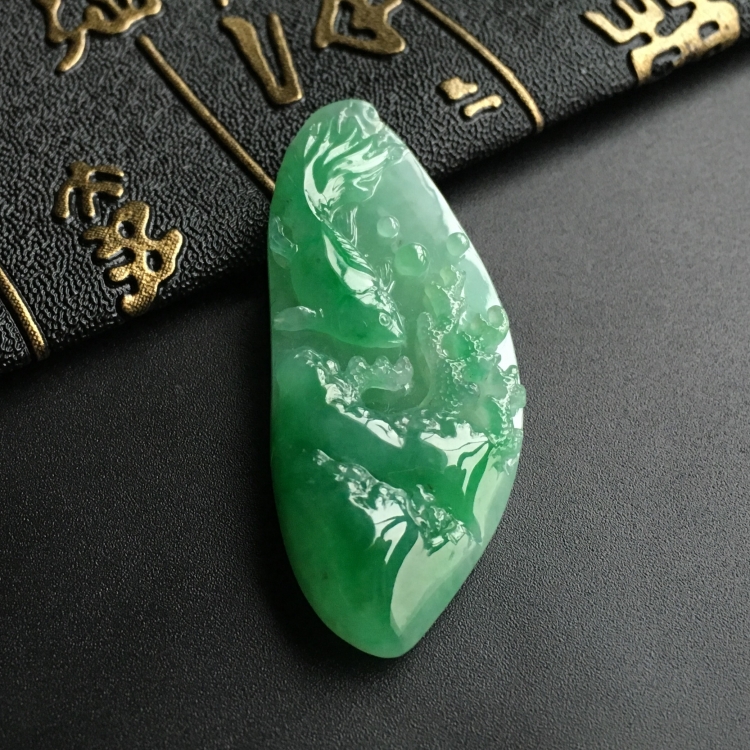 (超值推荐)糯冰种飘翠金玉满堂挂件