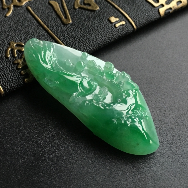 (超值推荐)糯冰种飘翠金玉满堂挂件