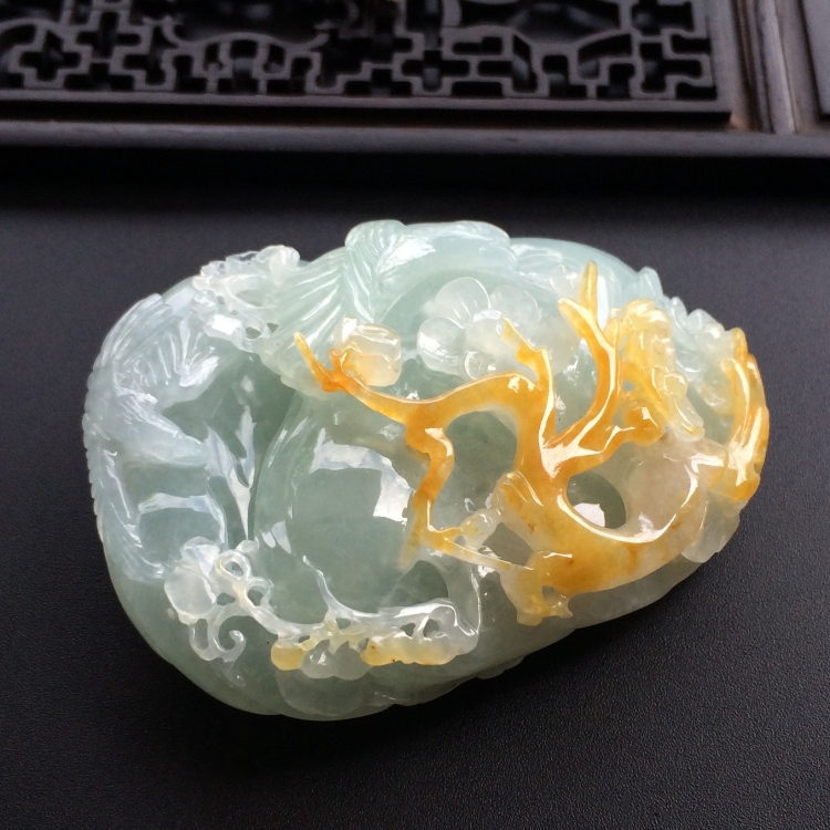 （超值推荐）糯冰种晴水带黄翡喜上眉梢挂件