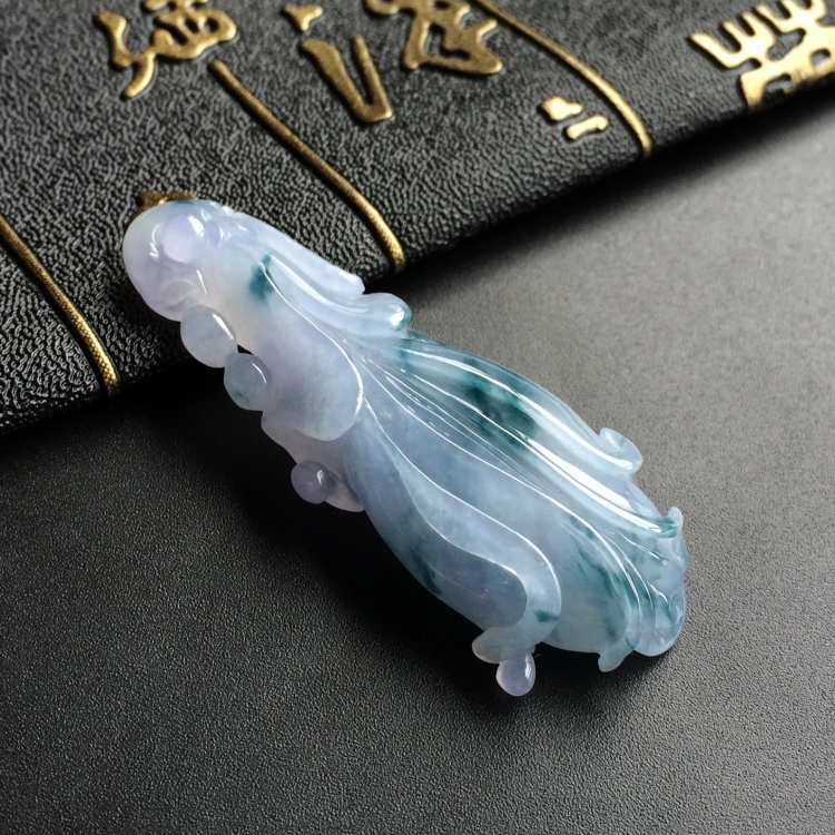 (超值推荐)糯冰种紫罗兰飘花玉兰花挂件