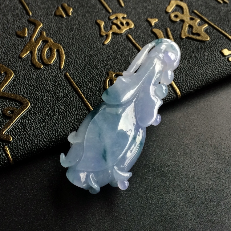 (超值推荐)糯冰种紫罗兰飘花玉兰花挂件