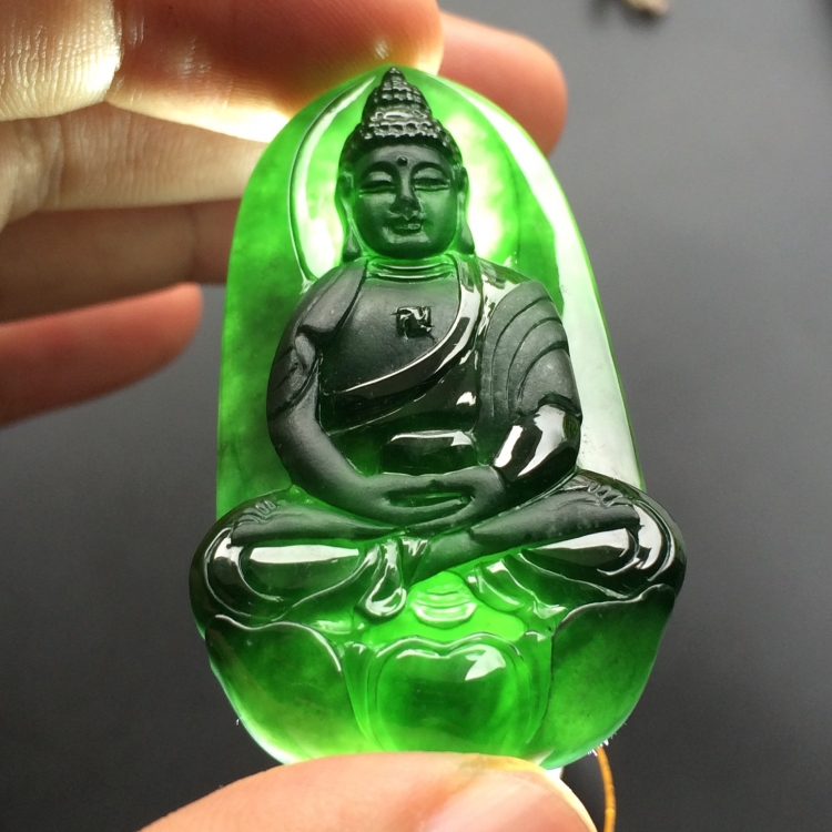 （超值推荐）冰种墨翠释迦牟尼挂件