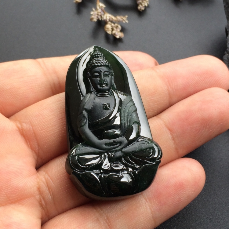（超值推荐）冰种墨翠释迦牟尼挂件