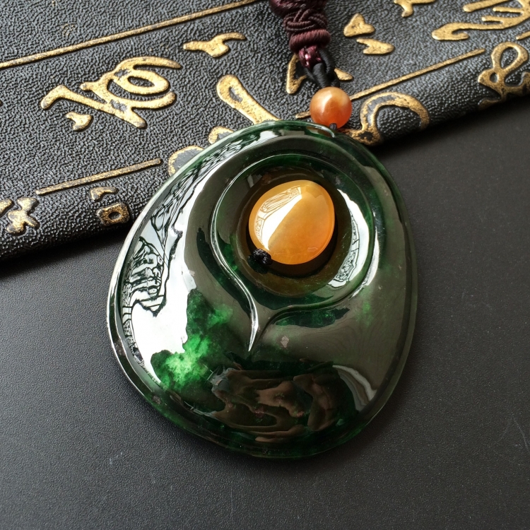 (超值推荐)糯冰种油青福在眼前挂件