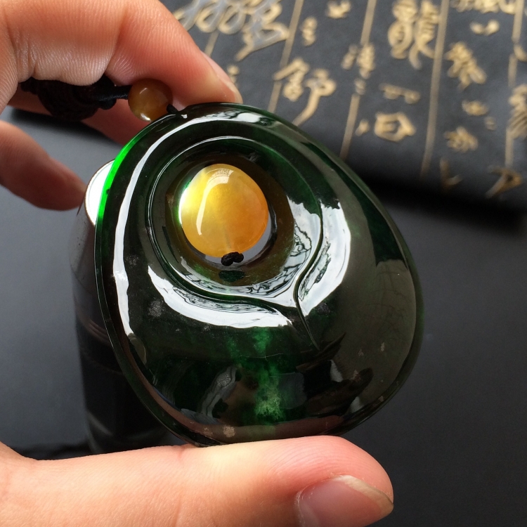(超值推荐)糯冰种油青福在眼前挂件