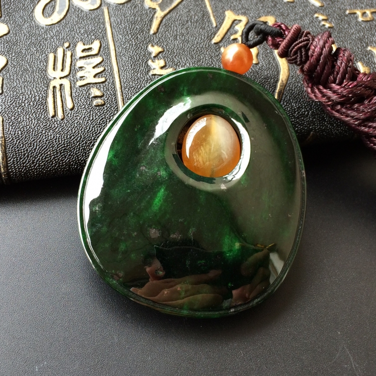 (超值推荐)糯冰种油青福在眼前挂件