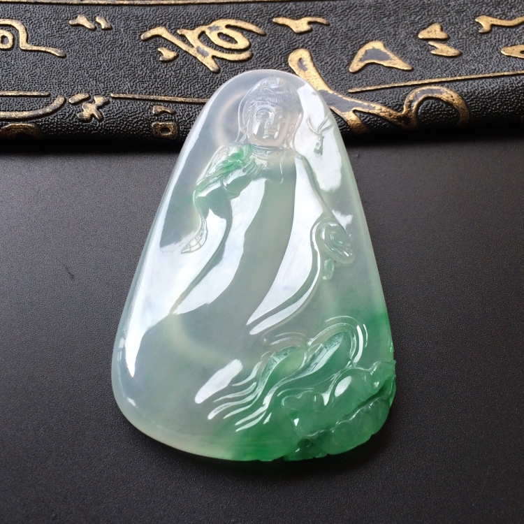 (超值推荐)冰种飘绿花观世音挂件