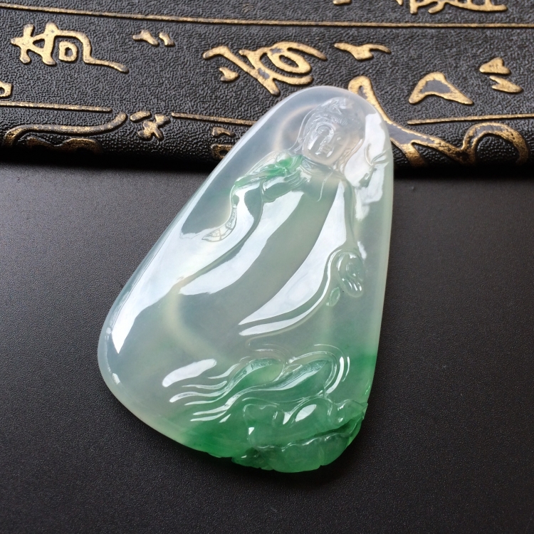(超值推荐)冰种飘绿花观世音挂件