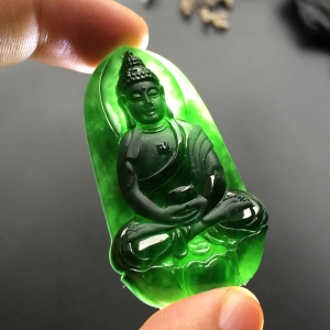（超值推荐）冰种墨翠释迦牟尼挂件