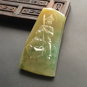 (超值推荐)糯冰种黄加绿地藏王挂件