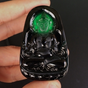 (超值推荐)玻璃种墨翠度母挂件