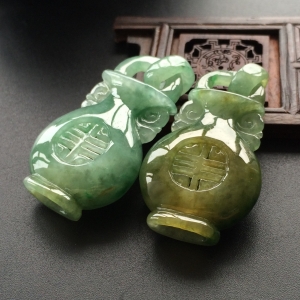 (超值推荐)糯冰种晴水褐黄翡平平安安挂件(一对)