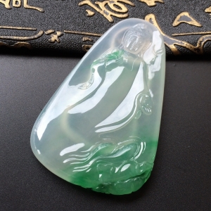 (超值推荐)冰种飘绿花观世音挂件