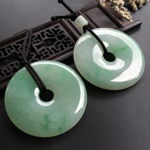 （超值推荐）糯冰种飘花平安扣挂件（一对）