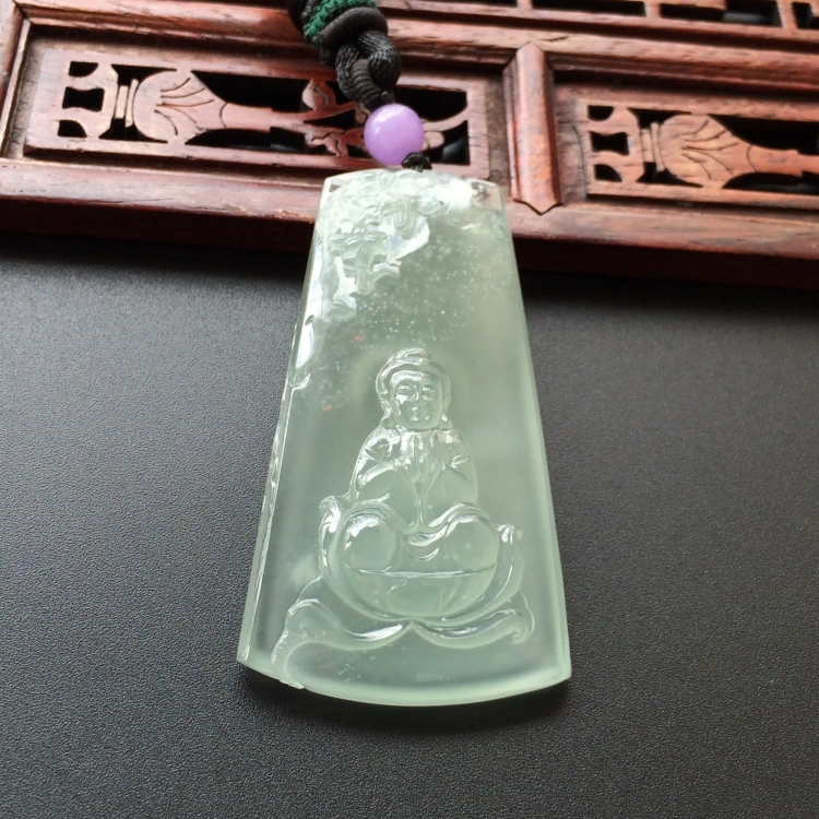 (超值推荐)冰玻种淡晴水莲悟挂件