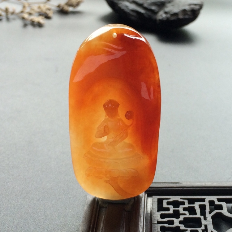（超值推荐）糯冰种红黄翡大势至菩萨挂件
