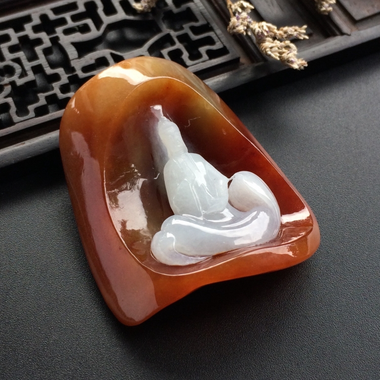 （超值推荐）糯冰种红黄翡悟道挂件