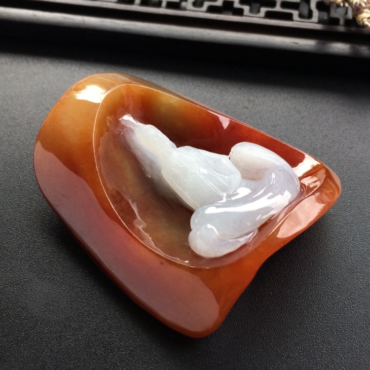 （超值推荐）糯冰种红黄翡悟道挂件