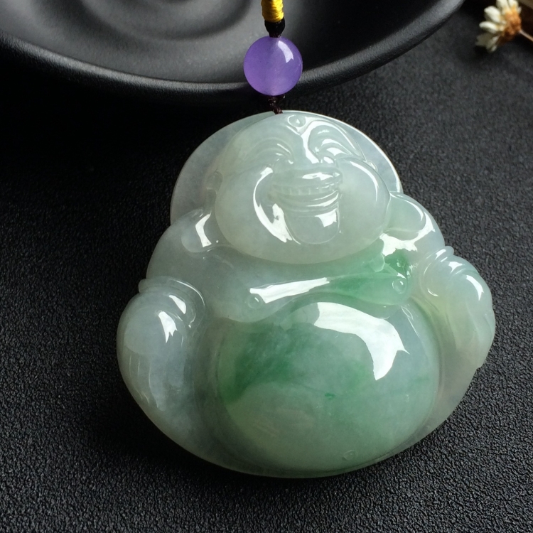 （超值推荐）糯冰种飘花玉佛挂件