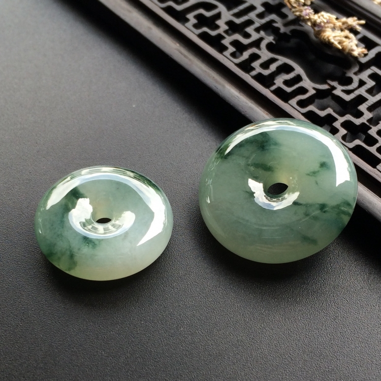 （超值推荐）糯冰种飘花平安扣挂件（一对）