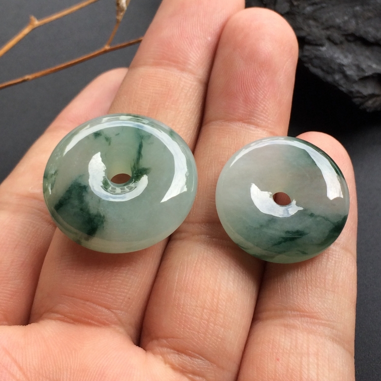 （超值推荐）糯冰种飘花平安扣挂件（一对）