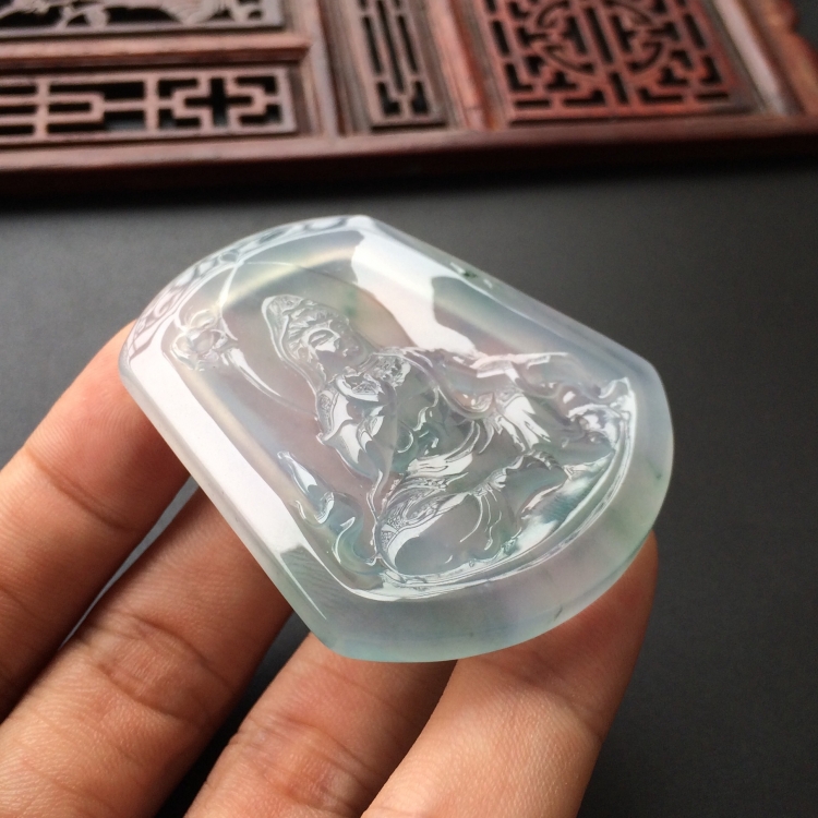 (超值推荐)冰种飘花观自在观音挂件
