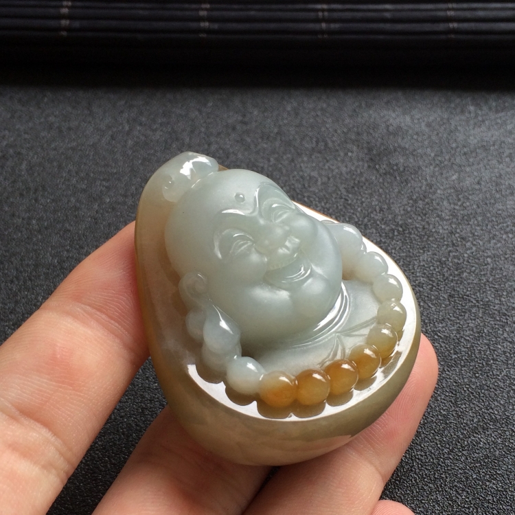 （超值推荐）糯冰种褐黄翡玉佛挂件