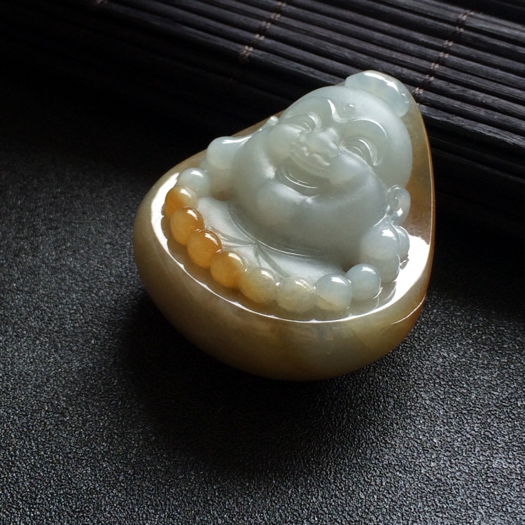（超值推荐）糯冰种褐黄翡玉佛挂件