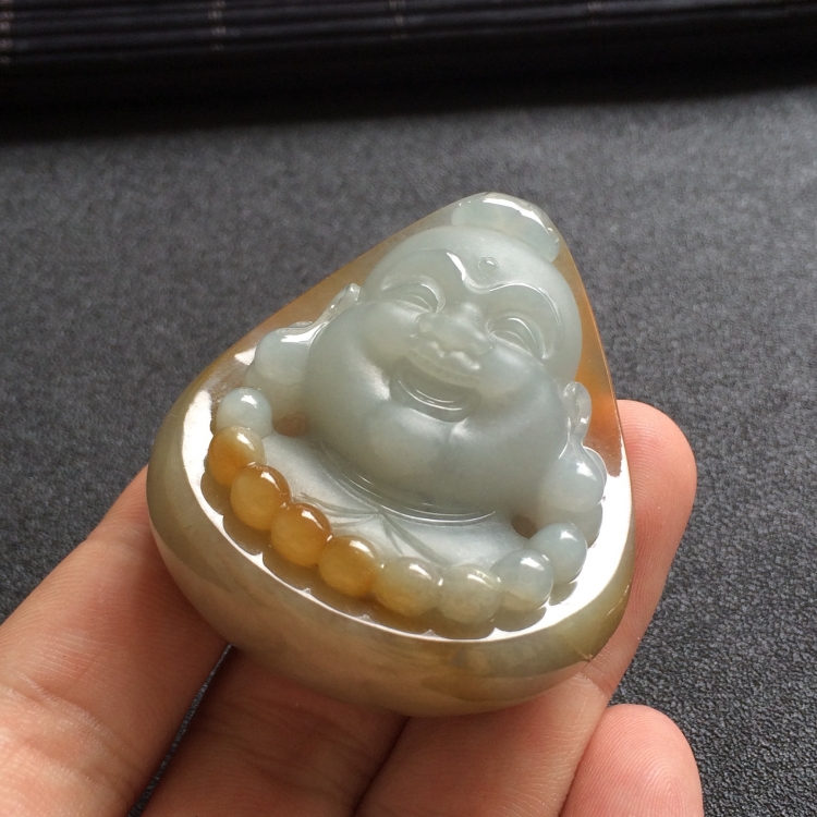 （超值推荐）糯冰种褐黄翡玉佛挂件