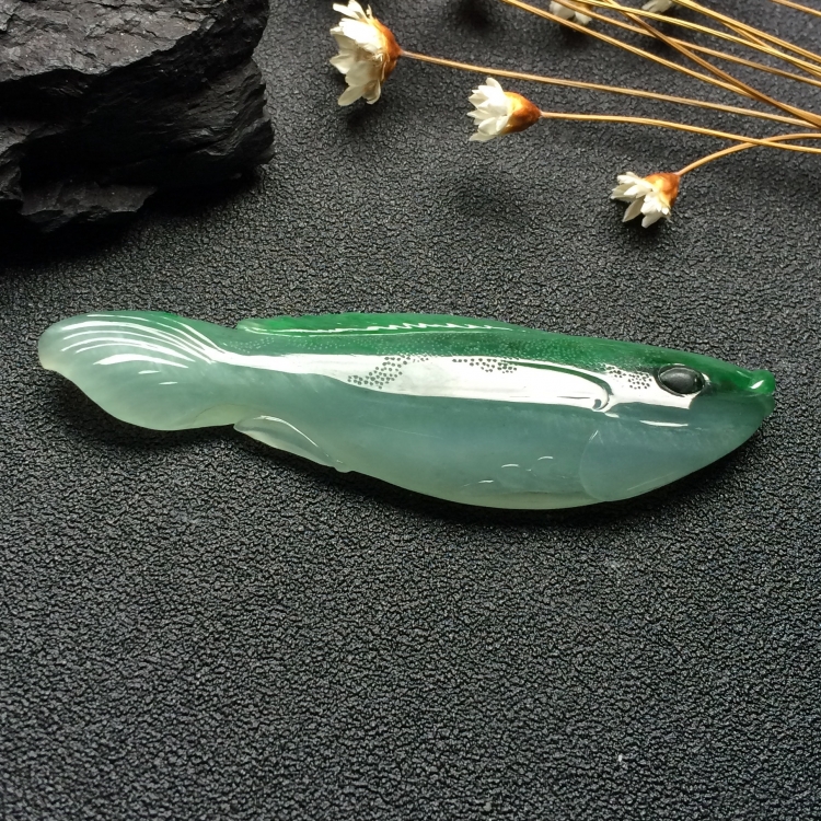 （超值推荐）糯冰种飘翠年年有余挂件