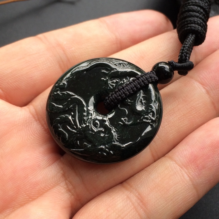 （超值推荐）冰种墨翠龙凤呈祥平安扣挂件
