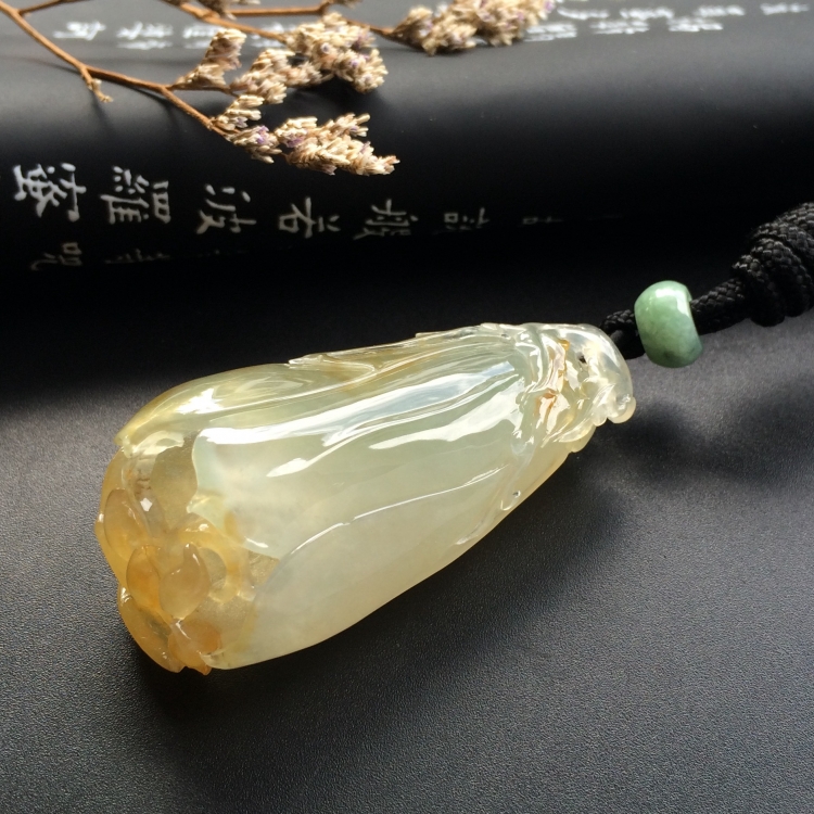 （超值推荐）冰种淡黄翡玉兰花挂件