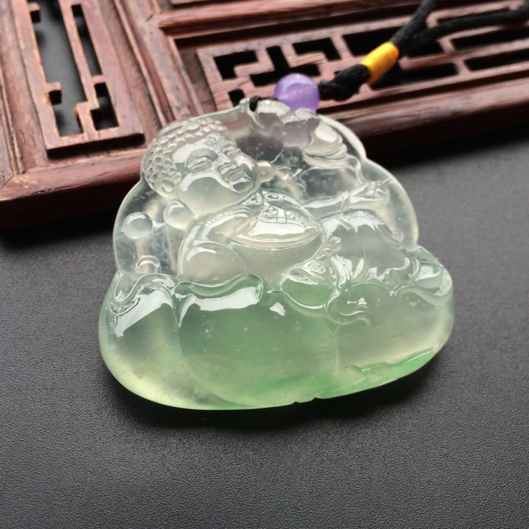 (超值推荐)冰玻种略飘翠宝宝佛挂件