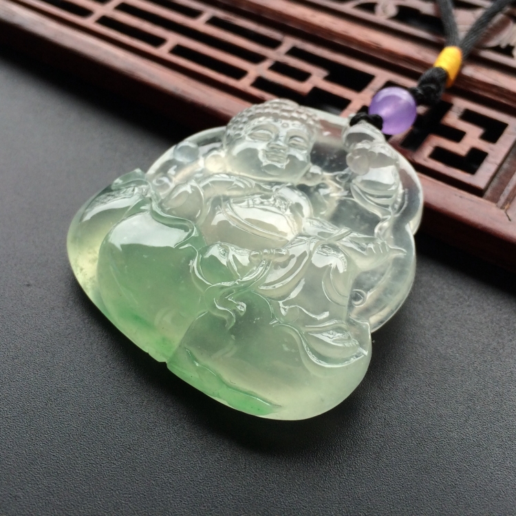 (超值推荐)冰玻种略飘翠宝宝佛挂件