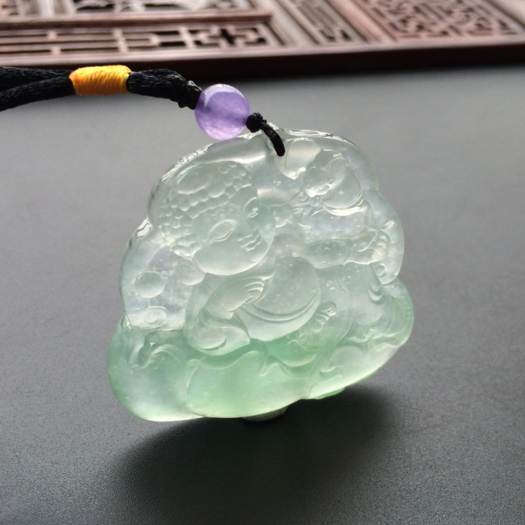 (超值推荐)冰玻种略飘翠宝宝佛挂件